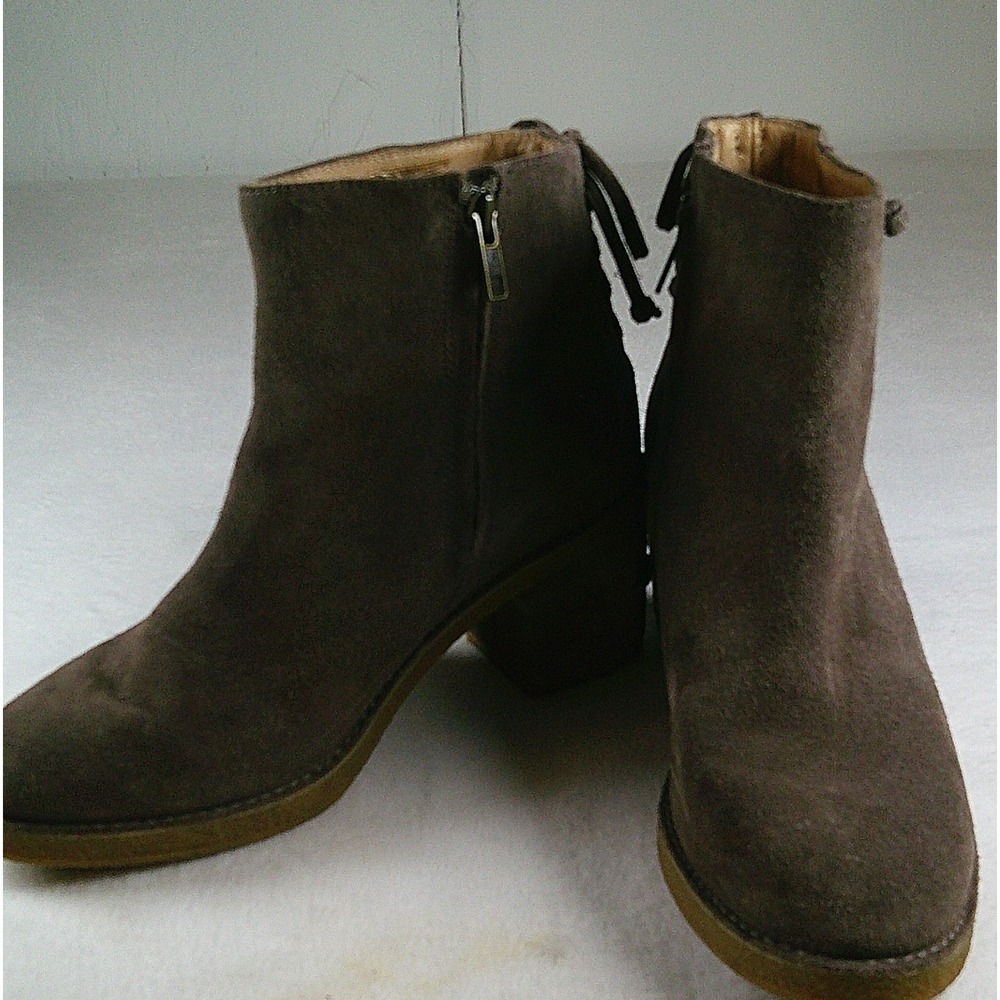 UGG Brown Suede Lace Up‎ Back Ankle Boots Block Heel Side Zip Booties